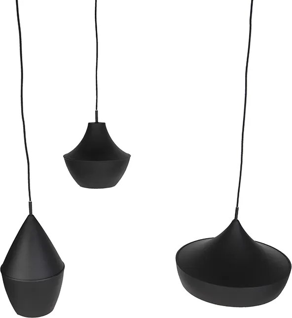 Set van 3 Scandinavische hanglampen zwart met goud - Depeche