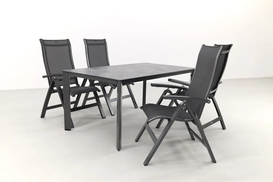 Kettler Altura/Edge verstelbare aluminium tuinset voor 4 personen 160x95 cm. - Antraciet