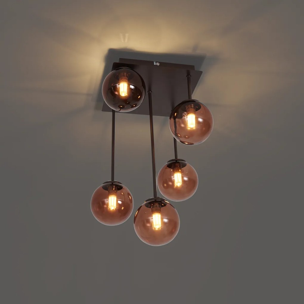 Design plafondlamp brons met brons glas 5-lichts - Athens