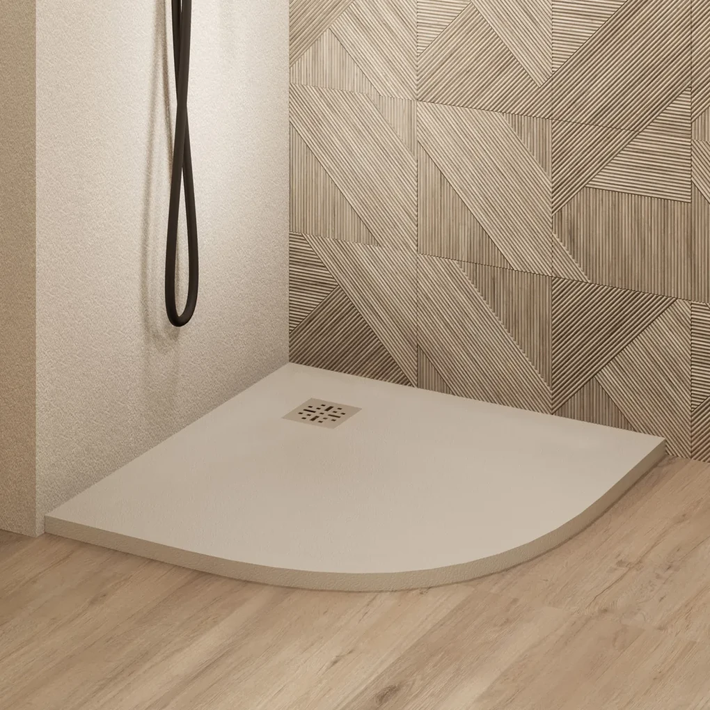 Saniclear Torno kwartronde douchebak 90x90cm met stone finish cream