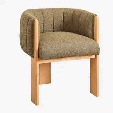 Fauteuil Van Essenhout En Bouclé Stof Leo Bouclé Leger Groen - Sklum