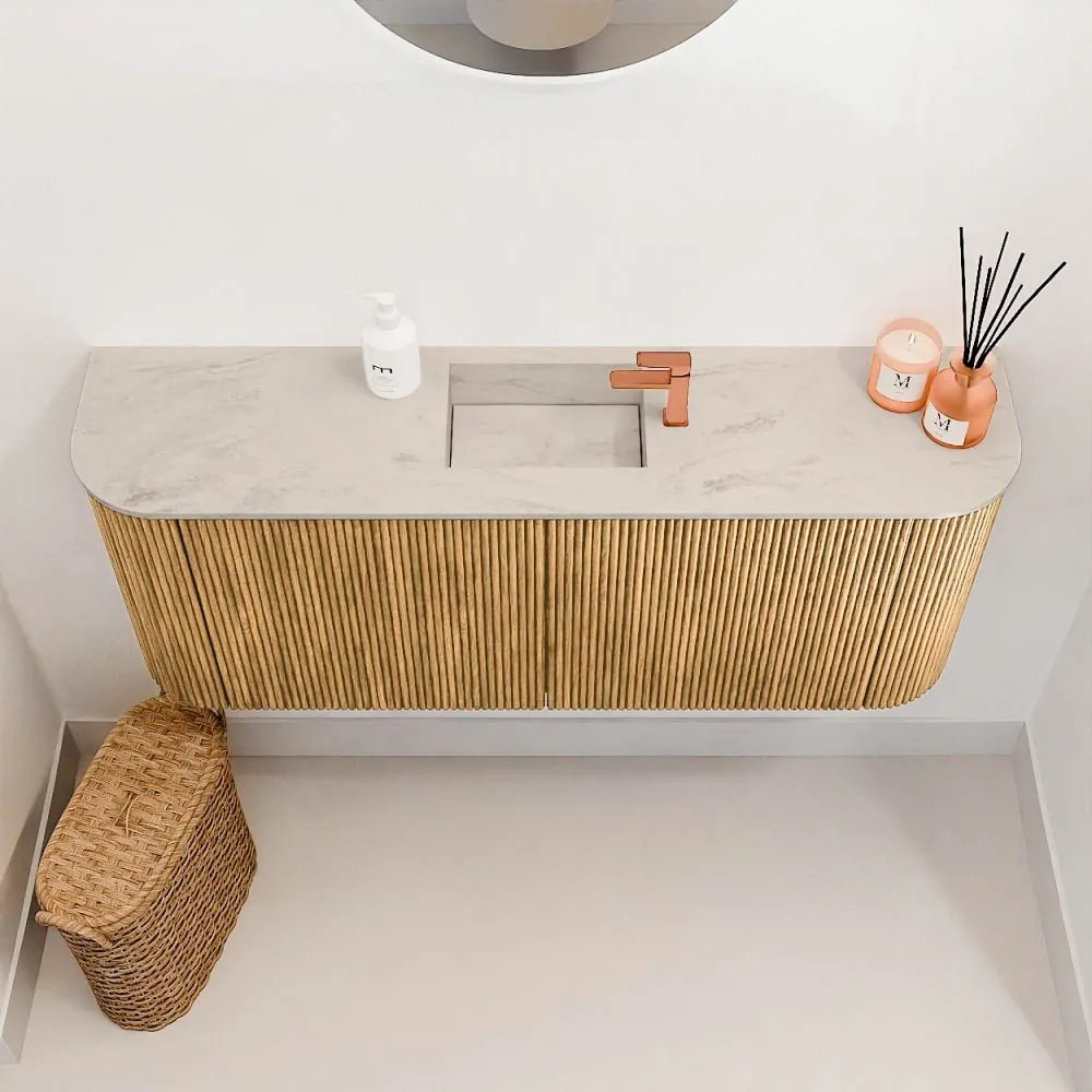 Mondiaz Joya DLux 105cm toiletmeubel ronding links/rechts oak met wastafel faye midden 1 kraangat opalo