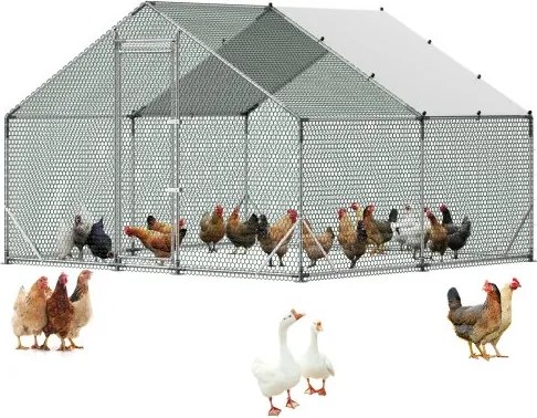 VEVOR Kippenhok, 3x3x2 m, inloopren met waterdichte hoes en stevig frame, kippenhok met schuin dak, buitenren, kippenhok voor konijnen, kippen en ganzen