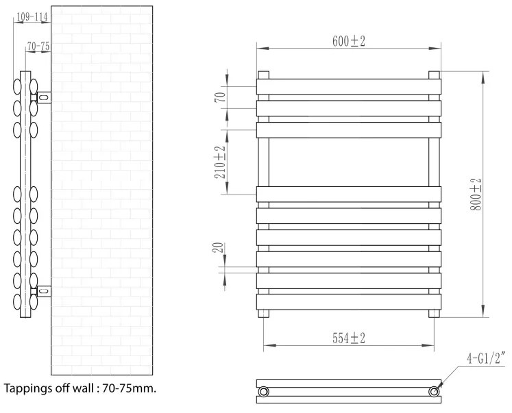 Eastbrook Tunstall dubbele handdoekradiator 60x80cm 742W antraciet