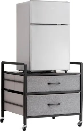 VEVOR Minikoelkaststandaard op wielen, koelkasthouder met een draagvermogen van 80 kg, minikoelkasttafel met 2 lades en 4 zwenkwielen, mobiele koelkastplank voor studentenhuiskantoor, grijs