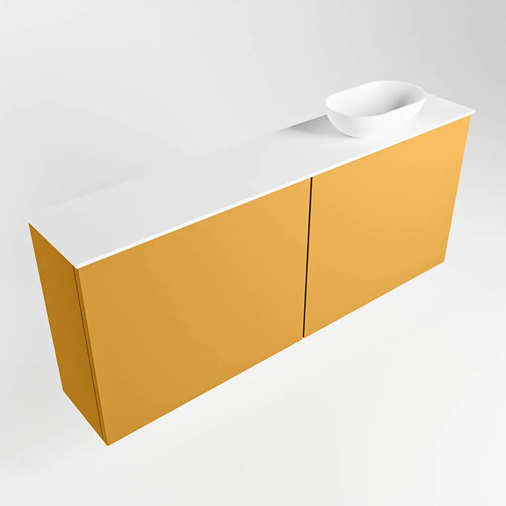 Mondiaz Fowy toiletmeubel 120cm ocher met witte waskom rechts zonder kraangat