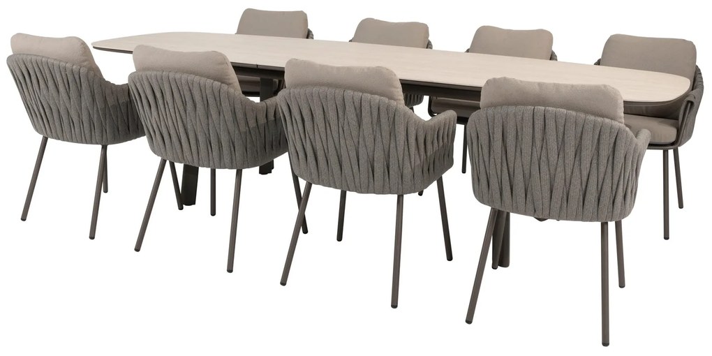 Taste by 4 Seasons Cannes tuinset terre met Manolo tafel met uitschuifbaar blad 230-290 cm Tuinset bruin weerbestendig