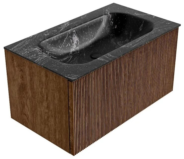 Mondiaz Kurve-dlux 80cm badmeubel walnut met 1 lade en wastafel big small midden zonder kraangat lava