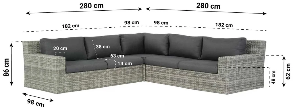 Dining Loungeset 5 personen Wicker Grijs Garden Collections Amico/Napoli