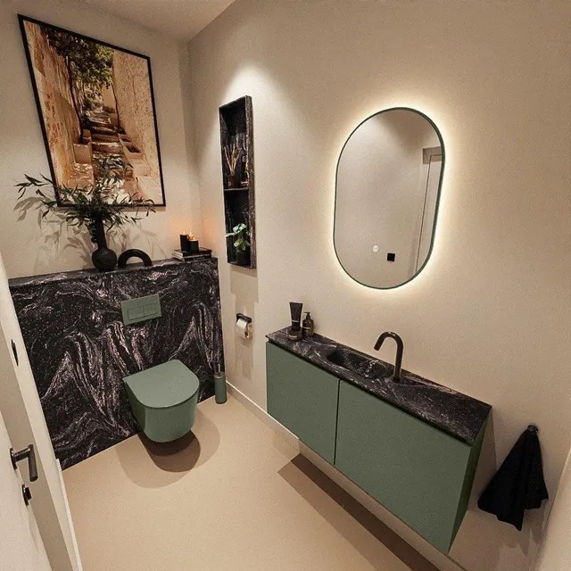 MONDIAZ TURE-DLUX 100cm toiletmeubel Army. EDEN wastafel Lava positie midden. Met 1 kraangat. TUREDX100ARMM1LAV