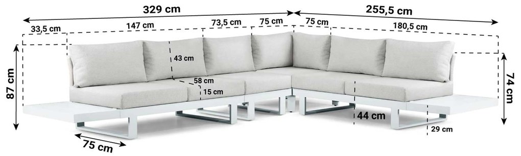 Hoek loungeset 6 personen Aluminium Wit  Lifestyle Garden Furniture Lorenzo
