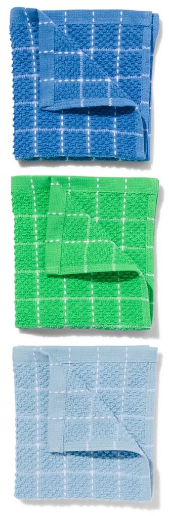 HEMA Vaatdoekjes 30x30 Katoen Roblauw/groen - 3 Stuks (multi)