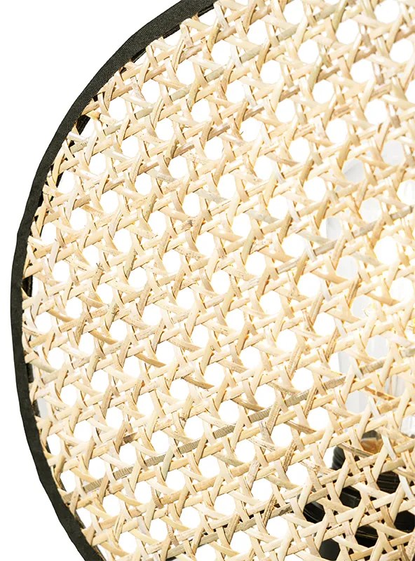 Landelijke tafellamp zwart met rotan 25 cm - KataOosters, Landelijk E27 rond Binnenverlichting Lamp