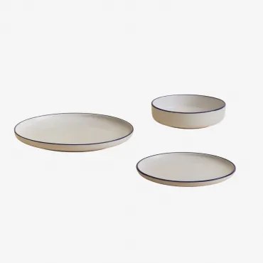 12-delige Servies Set Van Gres Ronilena Wit Gardenia - Blauw Ken - Sklum