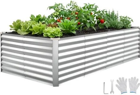 VEVOR Verhoogd tuinbed, Metaal, 240x120x62 cm, Rechthoekig tuinbed, Plantenbakset voor buiten, Groentebed met handschoenen, Bloembed zonder bodem, Plantbed voor bloemen en groenten, Zilver