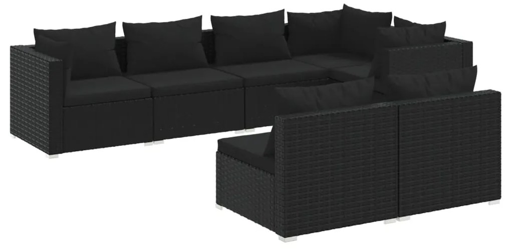 vidaXL 7-delige Loungeset met kussens poly rattan zwart