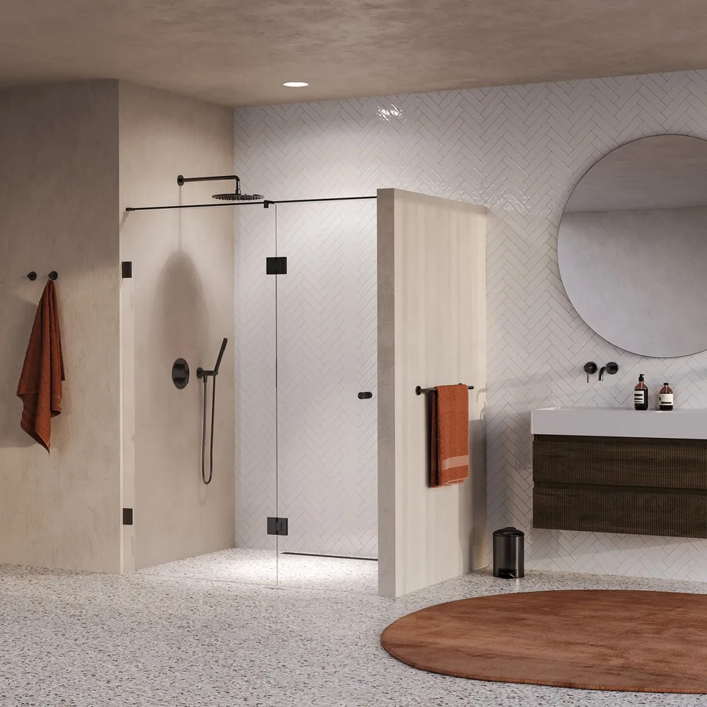 Brauer Void Carving profielloze nisdeur 150cm met draaideur 70cm aan glas gunmetal geborsteld PVD
