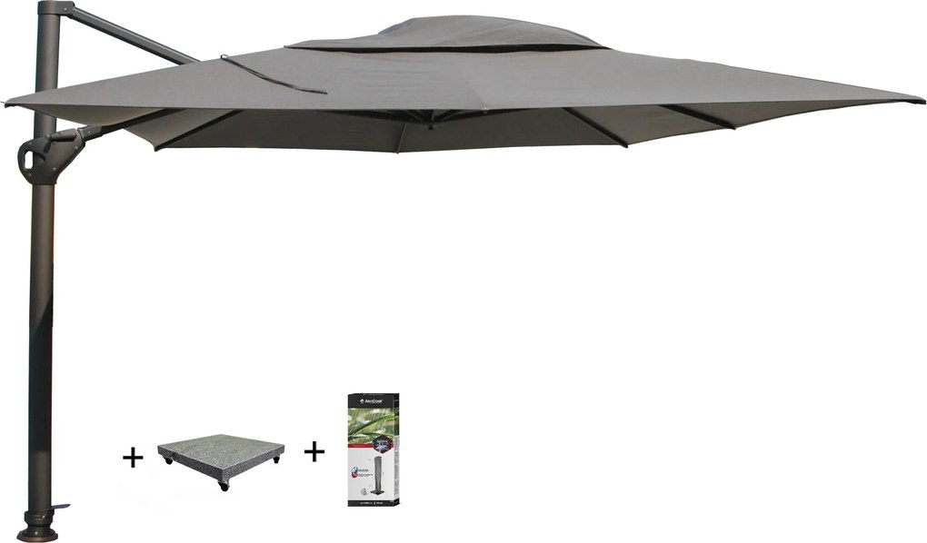 Hacienda zweefparasol 300x400 cm antraciet  4-Seasons Outdoor met 125 KG voet en hoes