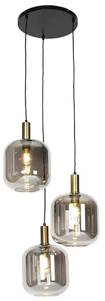 Design hanglamp zwart met goud met smoke glas 3-lichts - Zuzanna Design E27 rond Binnenverlichting Lamp
