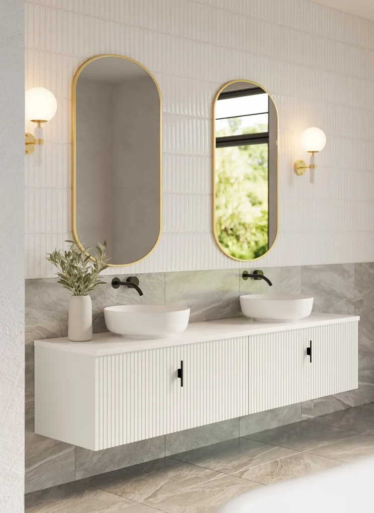 Muebles Ezra badmeubel ribbelfront 200cm wit mat met wit toppaneel zonder waskom