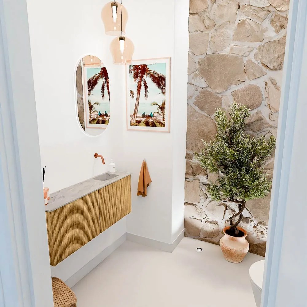 Mondiaz Joya DLux 100cm toiletmeubel oak met wastafel faye rechts zonder kraangat glace