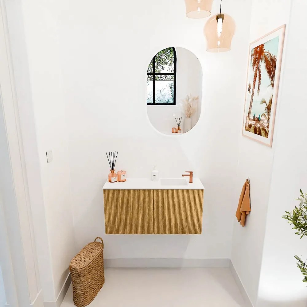 Mondiaz Joya 80cm toiletmeubel oak met wastafel faye rechts 1 kraangat talc