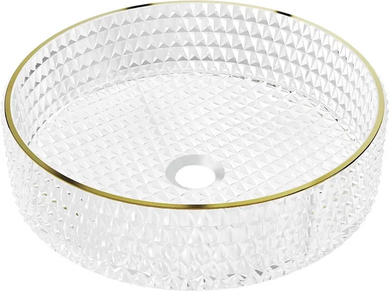Mexen Aura glazen opbouwwastafel 39 x 39 cm, transparant/goud - 24013905