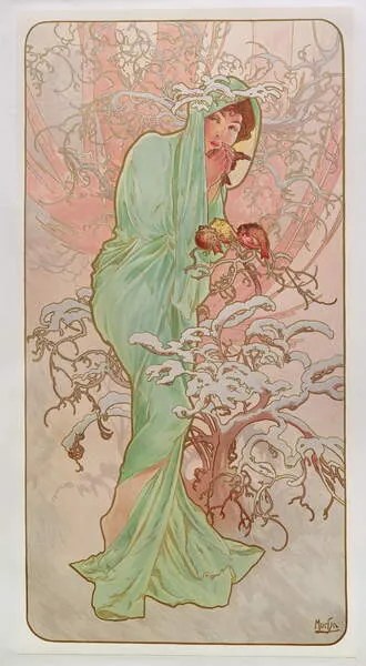 Kunstreproductie The Seasons: Winter, Mucha, Alphonse Marie