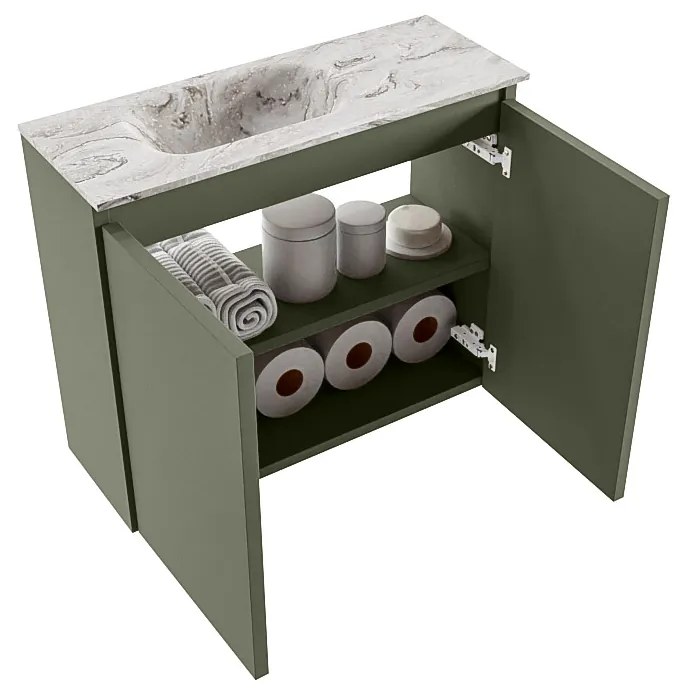 Mondiaz Ture DLux toiletmeubel 60cm army met wastafel glace links met kraangat