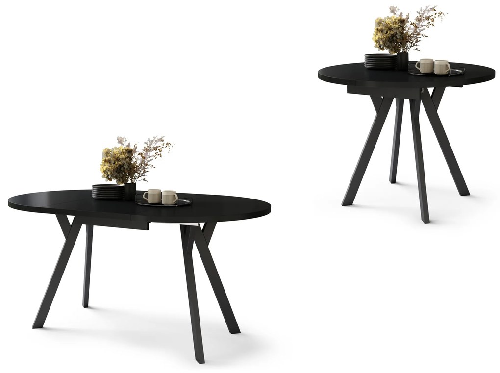 ALMO Zwarte/Zwarte poten - RONDE LOFT/INDUSTRIËLE TAFEL VOOR WOONKAMER/EETKAMER, UITSCHUIFBAAR