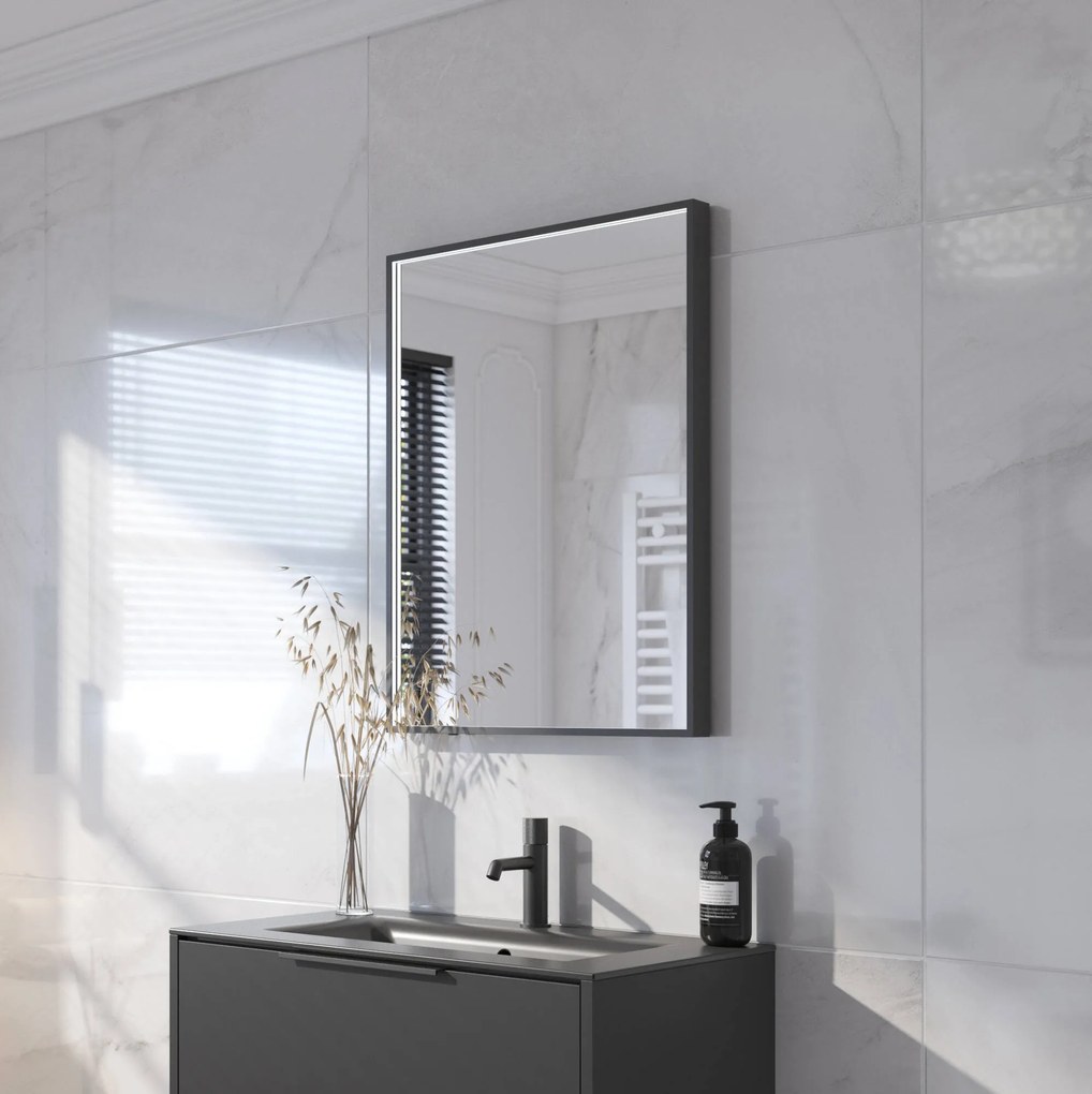 Ben Oblon spiegel met LED verlichting en anti-condens 60x80 cm Mat Zwart