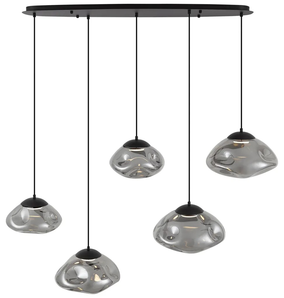 Design hanglamp zwart met smoke glas 5-lichts - Gus