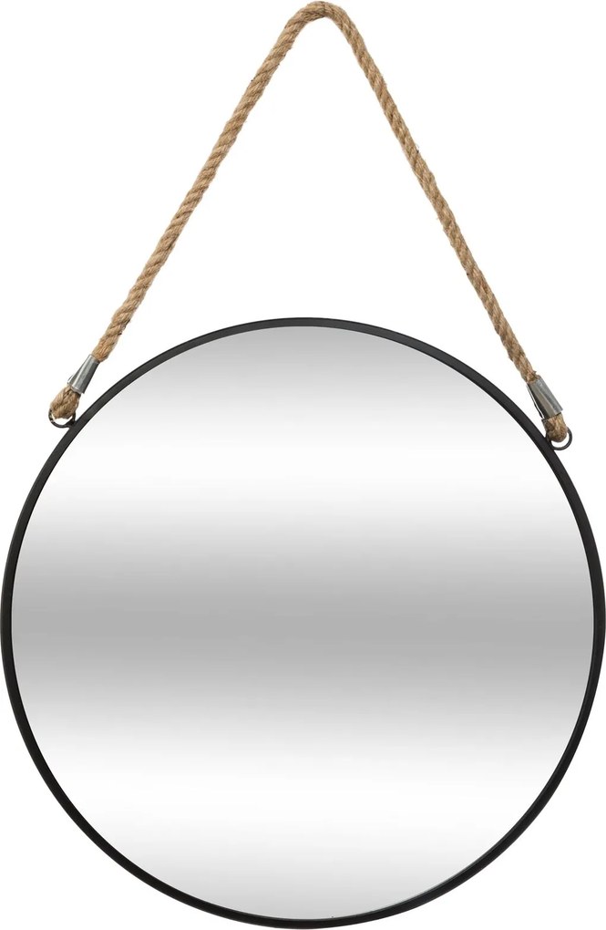 Atmosphera Wandspiegel - Ø 38 cm - Zwart metaal - Met jute touw