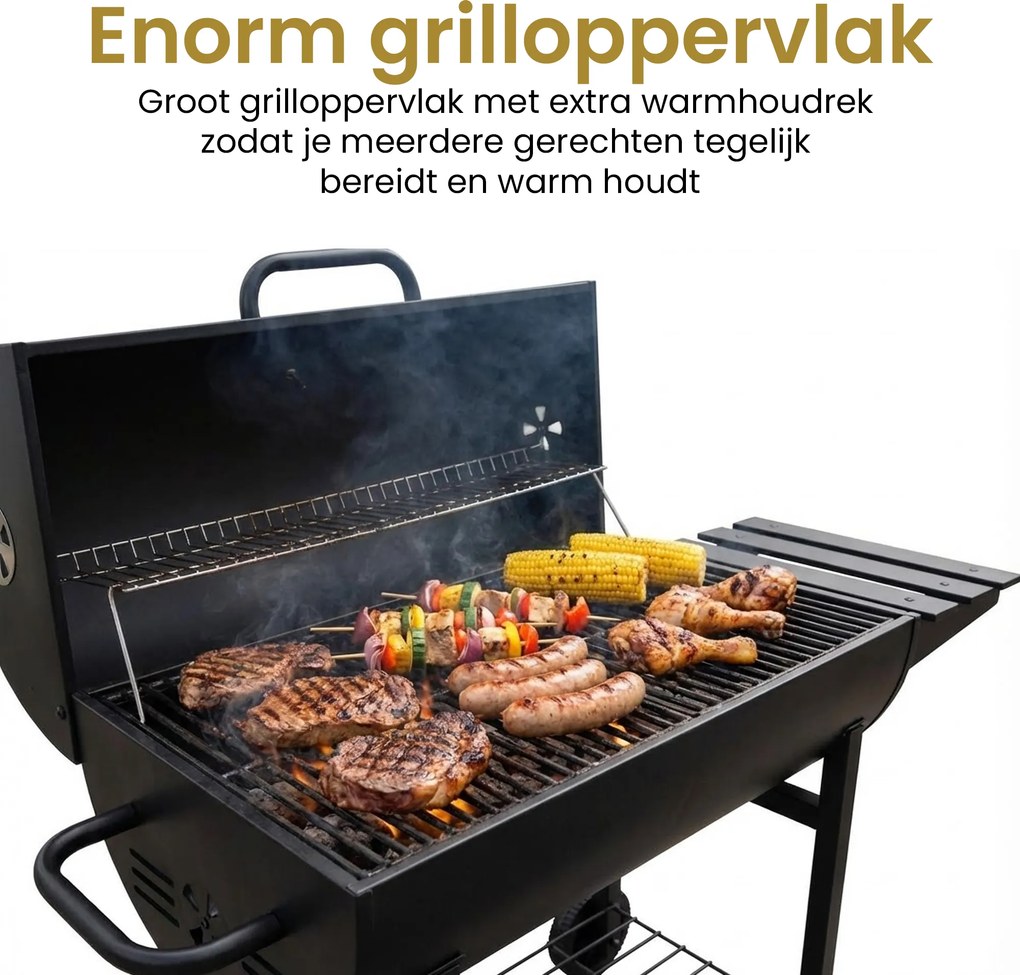 Alora Houtskool Barbecue– Compacte Grill met Warmhoudrek en Spatelset