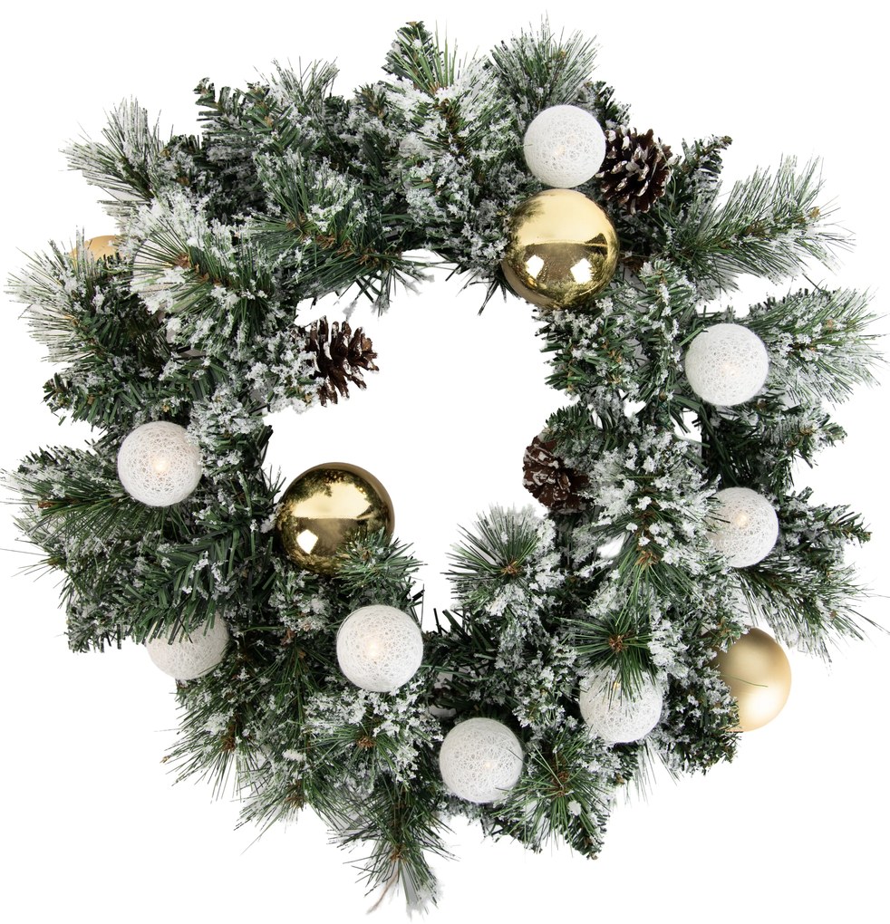 Kerst krans wit met goud 45cm incl. LED met timer - Jack
