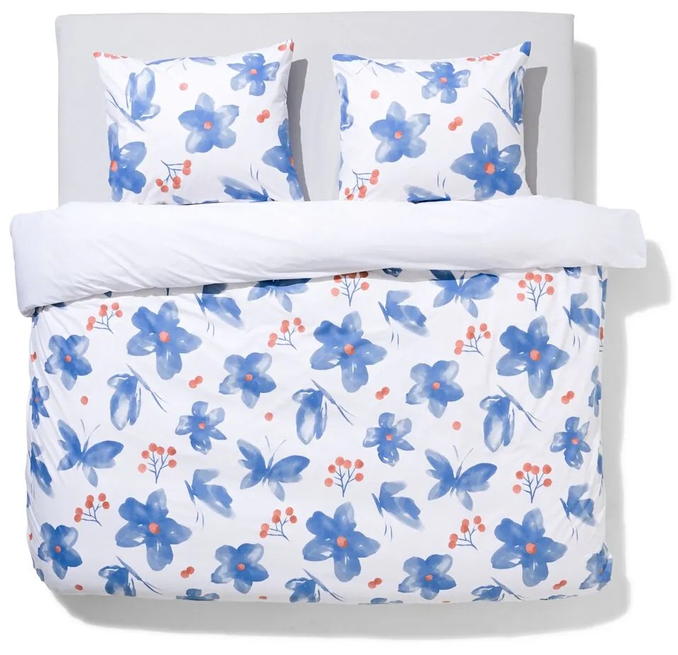 HEMA Dekbedovertrek Zacht Katoen 240x220 Vlinder Wit (blauw)