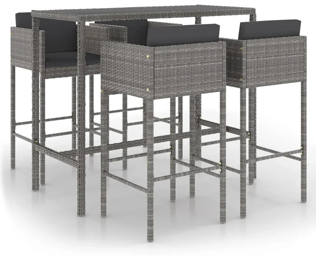 vidaXL 5-delige Tuinbarset met kussens poly rattan grijs