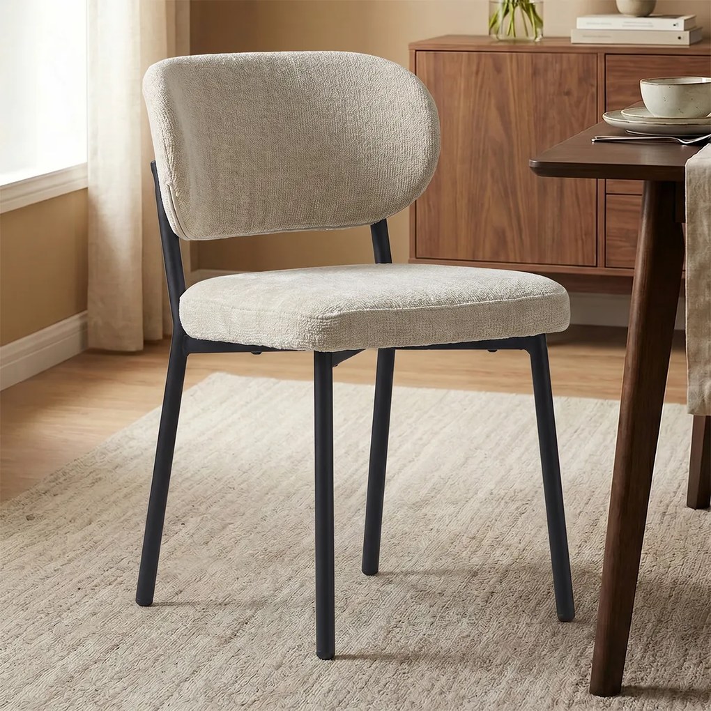 Moderne Eetkamerstoel Beige Stof
