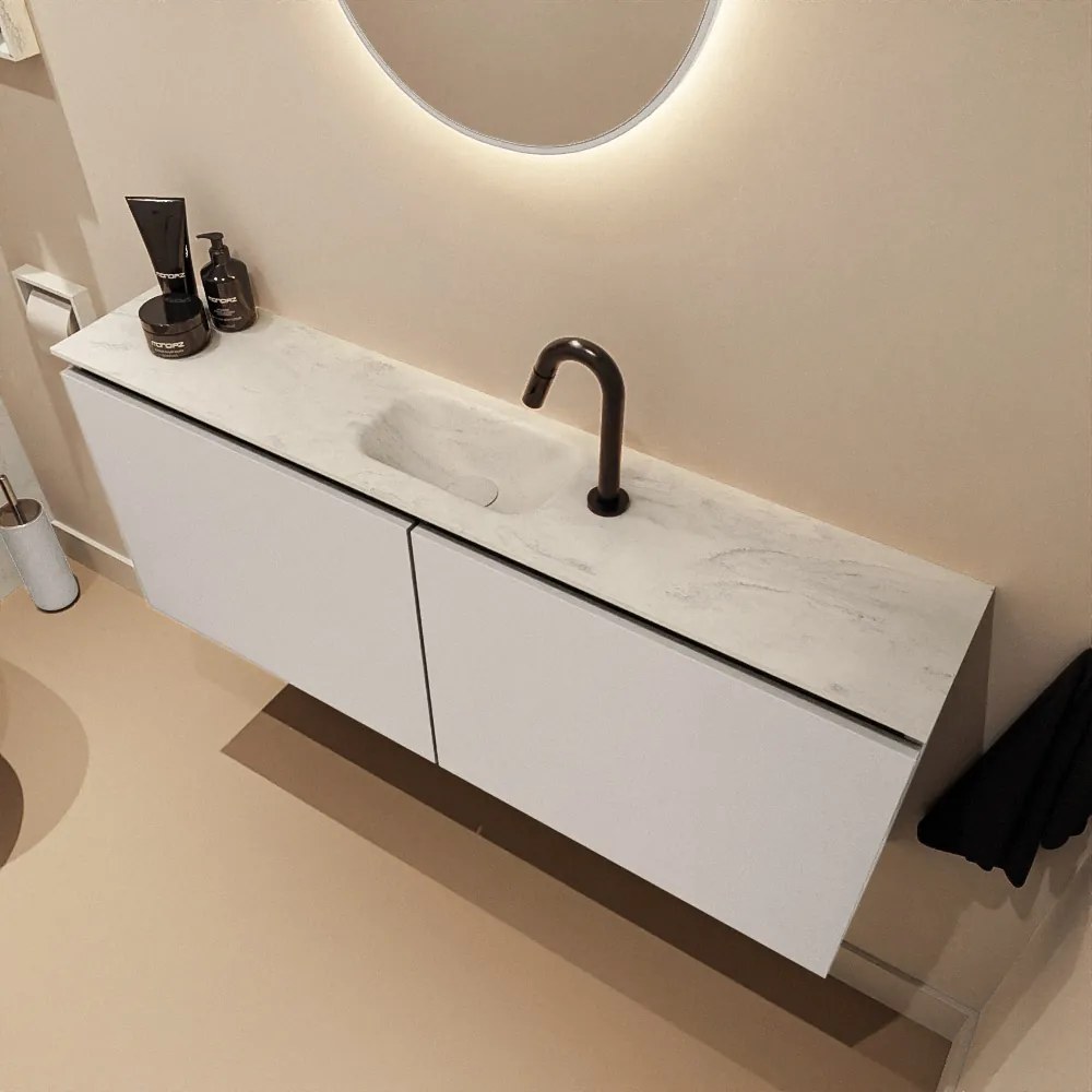 Mondiaz Ture DLux toiletmeubel 120cm linen met wastafel opalo midden met kraangat