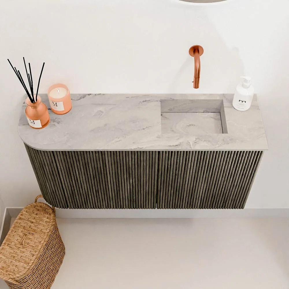 Mondiaz Joya DLux 80cm toiletmeubel ronding links shadow met wastafel faye rechts zonder kraangat glace
