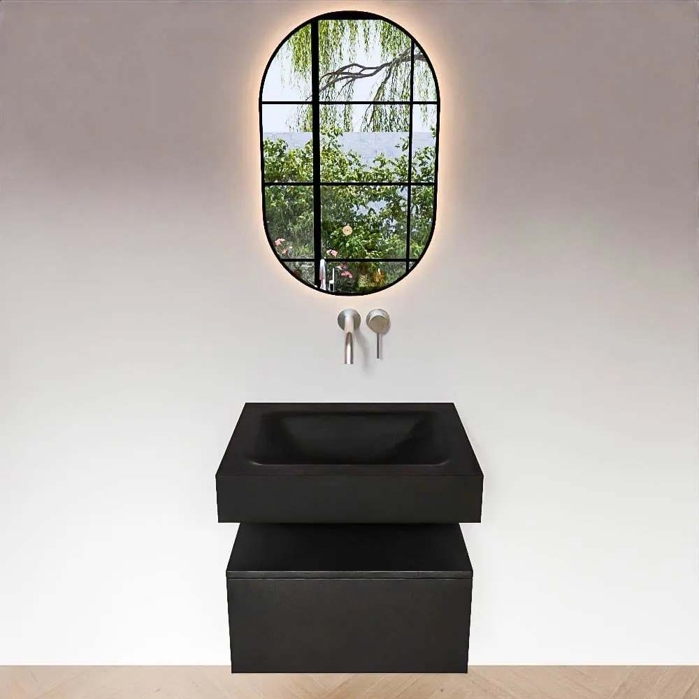 Zaro Alan badmeubel 60cm urban 1 lade met vrijhangende wastafel cloud midden zonder kraangat urban