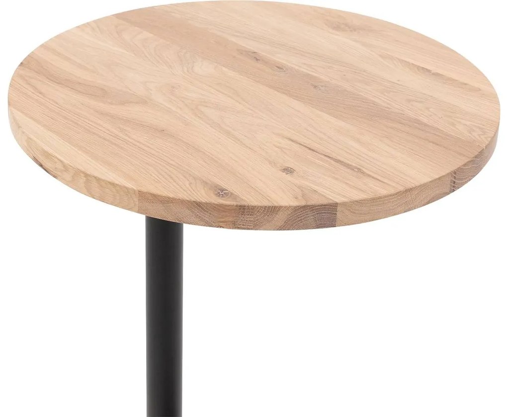 Goossens Nachtkastje Runt, Voet rond metaal ral 9005 zwart, blad massief eik