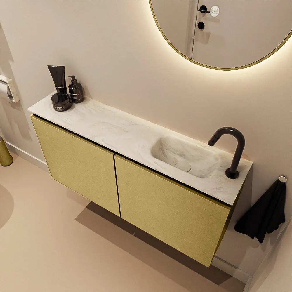 Mondiaz Ture DLux toiletmeubel 100cm oro met wastafel ostra rechts met kraangat