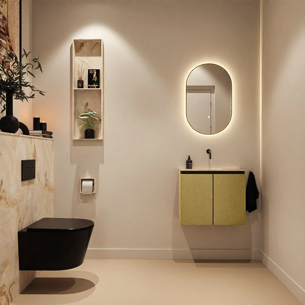 Mondiaz Ture DLux toiletmeubel 60cm oro met wastafel frappe midden zonder kraangat