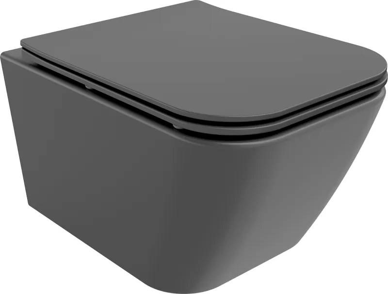 Mexen Madox wc-pot Rimless met slanke softclose zitting, duroplast, donkergrijs mat - 30154061