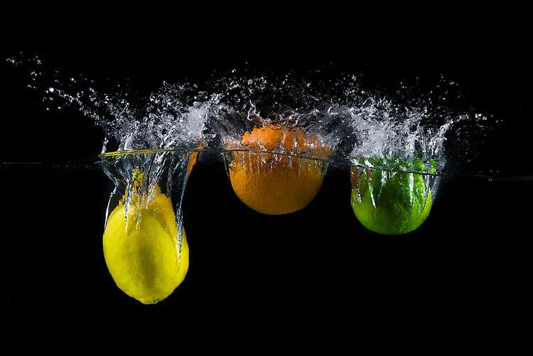Fotobehang Triple citrus splash, (128 x 85 cm)