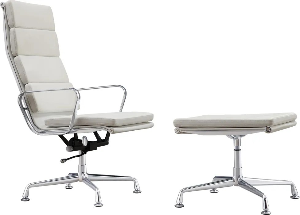 Design fauteuil + hocker &#039;Lerida&#039; - Wit - Echt leder