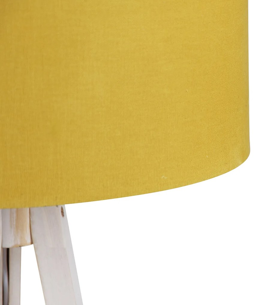 Vloerlamp tripod wit met stoffen kap geel 50cm - Tripod Classic Landelijk, Modern E27 rond Binnenverlichting Lamp