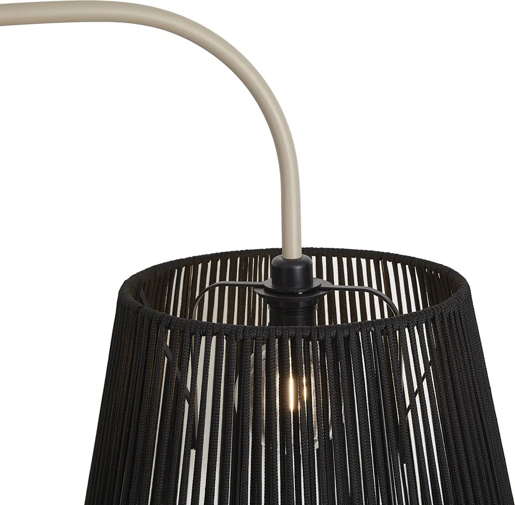 Japandi buiten vloerlamp beige met zwarte kap van touw IP44 - Arc Jayla
