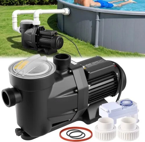 VEVOR zwembadpomp, 1300 W, max. debiet 28.800 l/u, eentraps zwembadpomp, 2850 tpm, max. opvoerhoogte 17 m, met 24-uurs timer en filtermand, voor bovengrondse en ingegraven zwembaden en spa's.